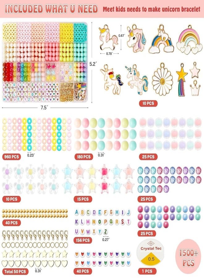 Nuvex Unicorn Jewelry Bead Set for Girls | Macaron Color Beads, Letter Beads, Charms & Pendants | DIY Bracelet & Necklace Craft Kit for Kids, Crystal Star & Flower Hair Bead - Unicorn Color - Image 3